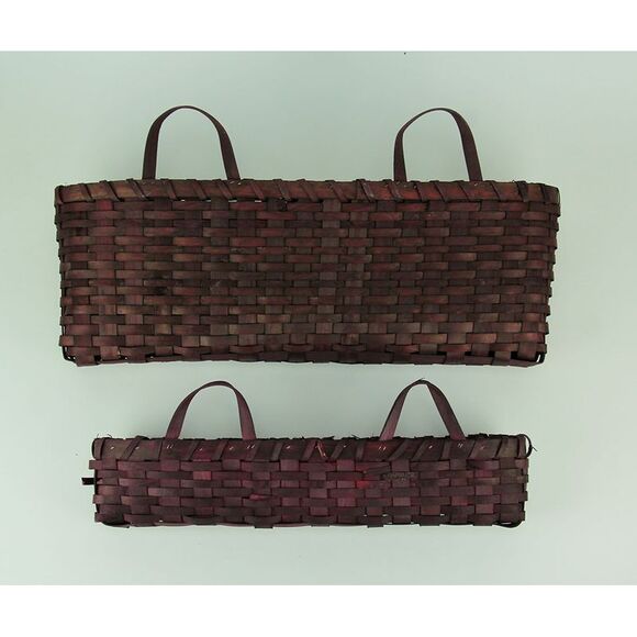 Dark Red Woven Wood Window Basket Set of 2 - Picture 3 of 4